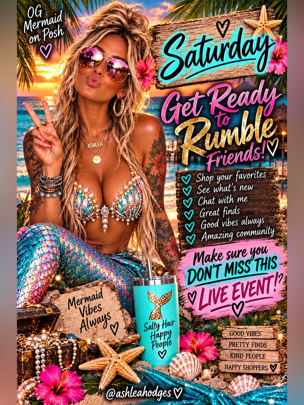 🧜🏼‍♀️🌴(2) OG MERMAID 🧜🏼‍♀️ POSH LIVE SHOW FLYER 🧜🏼‍♀️ - Picture 8 of 13